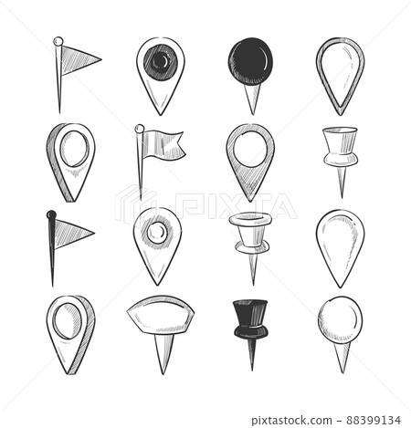 Hand drawn doodle navigation pins set Hand drawn doodle navigation pins set 88399134