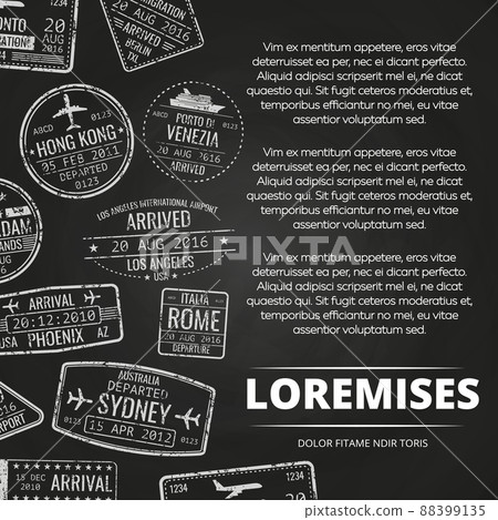 Grunge international airport passport stamps chalkboard poster 88399135