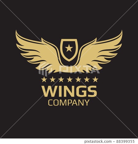 Wings logo design - golden wings on black Wings logo design - golden wings on black 88399355