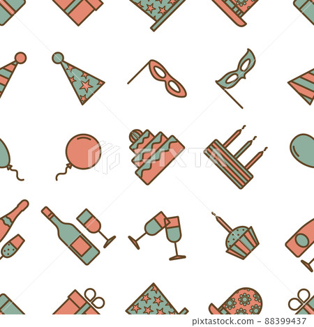 Colorful vintage party icons seamless texture on white background Colorful vintage party icons seamless texture on white background 88399437