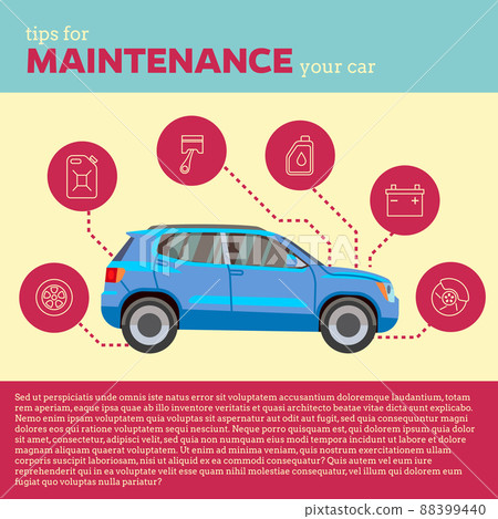 Cars tips illustration. Blue suv and line icons Cars tips illustration. Blue suv and line icons 88399440