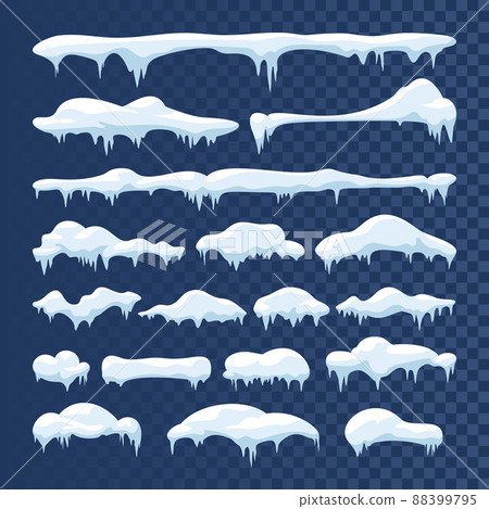 Snow and ice frames. Winter cartoon snow caps, snowdrifts and icicles 88399795