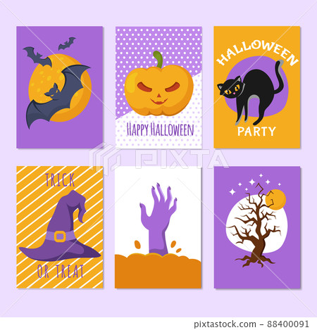 Halloween party posters and invitation cards with cartoon scary signs and characters Halloween party posters and invitation cards with cartoon scary signs and characters 88400091