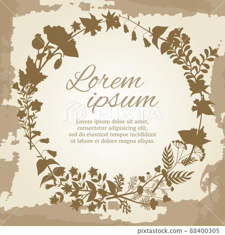 Floral and herbal wreath silhouette on vintage grunge backdrop 88400305