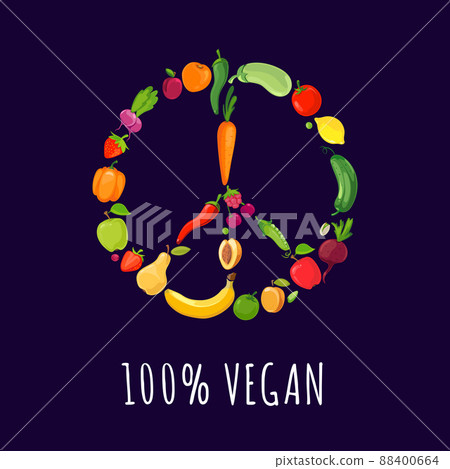 Peace sign from vegetables and fruits 88400664