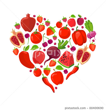 Heart shape of red fruits and vegetables Heart shape of red fruits and vegetables 88400690