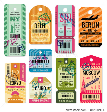 Vintage baggage tags and luggage labels set Vintage baggage tags and luggage labels set 88400911
