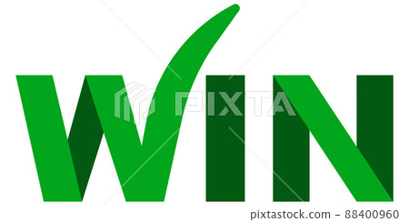 Green logo win icon folded ribbon with approval tick check mark win 88400960