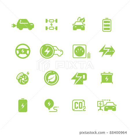 Electrical charge symbols and electric car eco transportation pictograms Electrical charge symbols and electric car eco transportation pictograms 88400964