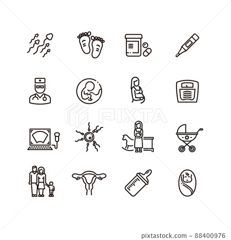 Pregnancy and newborn child line icons. Motherhood and infant baby pictograms 88400976