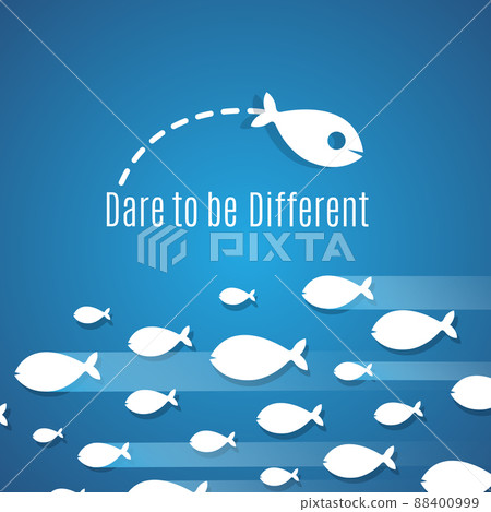 Dare to be different success solution concept with small fishes group 88400999