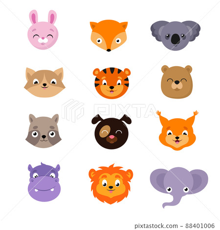 Cute baby animal faces set 88401006