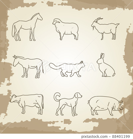 Farm animals thin line icons Farm animals thin line icons 88401199