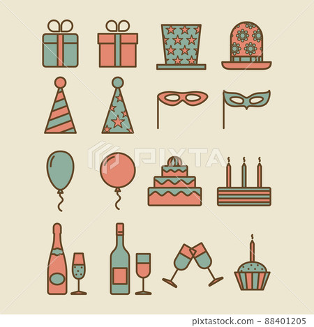 Colorful vintage party icons Colorful vintage party icons 88401205