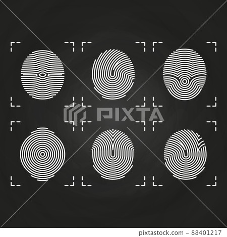 White fingerprints icons collection on chalkboard White fingerprints icons collection on chalkboard 88401217