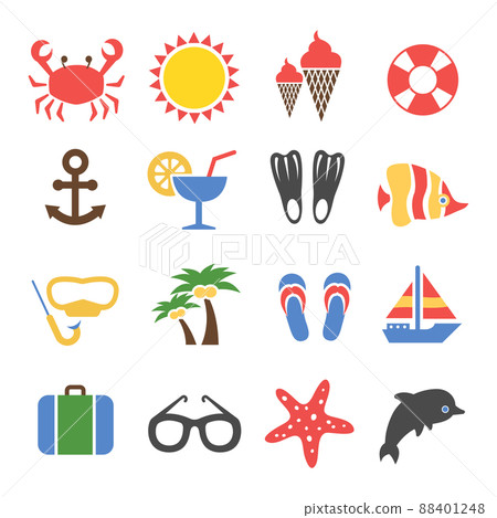 Summer vacation colorful icons set - Stock Illustration [88401248] - PIXTA