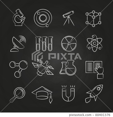 Science line icons set on chalkboard - Stock Illustration [88401376 ...