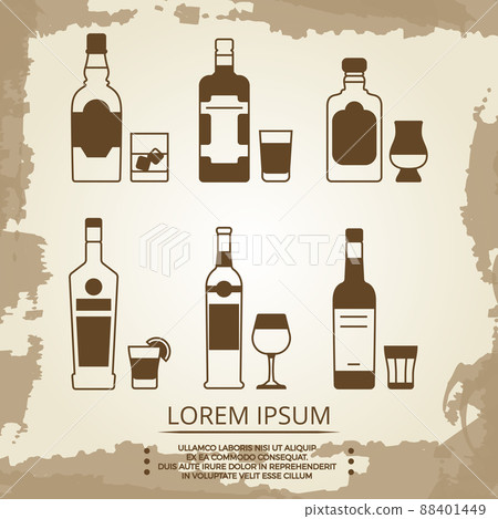 Vintage grunge poster with alcoholic drink icons 88401449