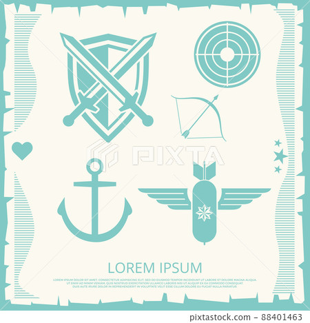 Military army and navy elements - anchor, swords, arrow, bomb 88401463