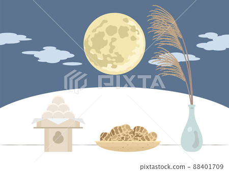 月見月見餃子、芋頭和蒲葦在月夜裡一字排開 88401709