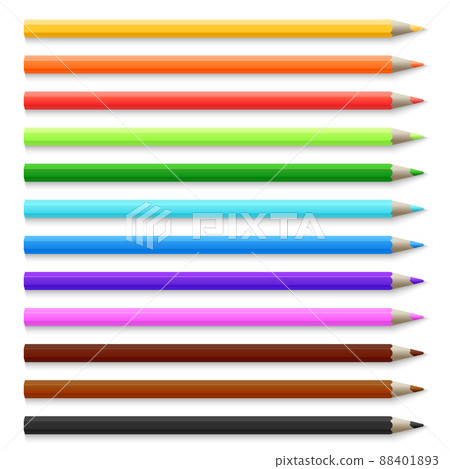 Realistic 3d wooden colored pencils isolated on white illustration 88401893
