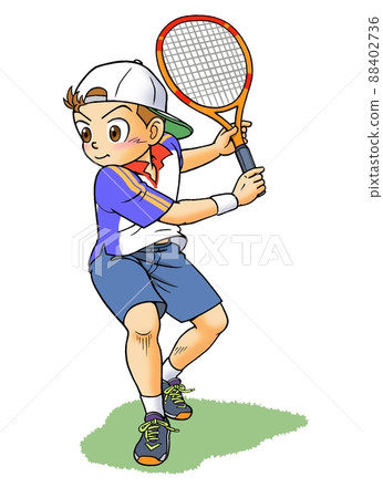 A boy hitting a backhand in tennis 88402736