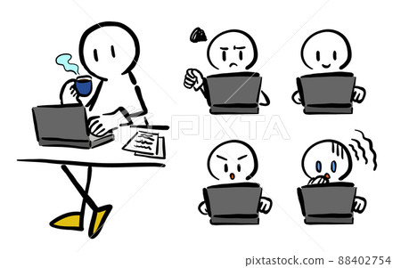 Illustration set with a very simple person using a laptop 88402754
