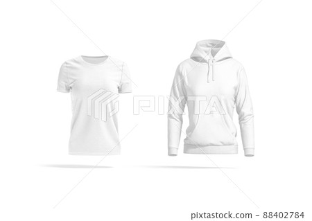 Blank white women hoodie and t-shirt mockup, front view Blank white women hoodie and t-shirt mockup, front view 88402784