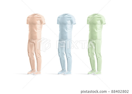 Blank colored sport uniform with v-neck t-shirt and pants mockup Blank colored sport uniform with v-neck t-shirt and pants mockup 88402802