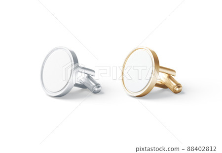 Blank round gold and silver cufflinks toggle mockup lying, isolated Blank round gold and silver cufflinks toggle mockup lying, isolated 88402812