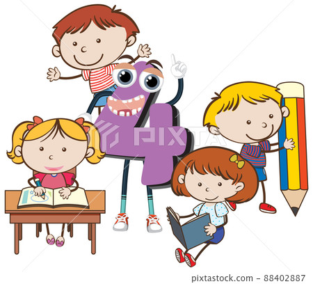 Four kids attached to number four 88402887