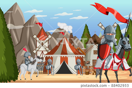 Military medieval camp with tent 88402933