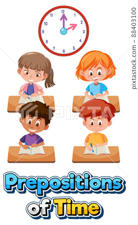 Prepostion wordcard design with kids learning time 88403100