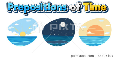 Prepostion wordcard design with different time of day 88403105