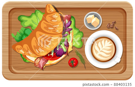 Top view of breakfast on a wooden tray Top view of breakfast on a wooden tray 88403135