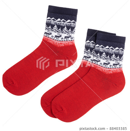 Pair of Nordic style socks isolated on white Pair of Nordic style socks isolated on white 88403385