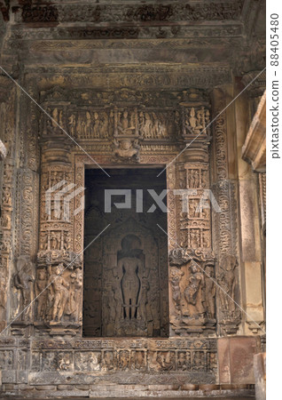JAVARI TEMPLE, Sanctum decorated door. Eastern Group, Khajuraho, Madhya Pradesh, India, UNESCO World Heritage Site 88405480