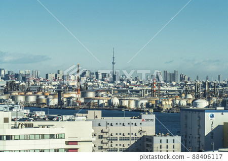 川崎京濱工業區與東京城市景觀[東京神奈川縣] 88406117