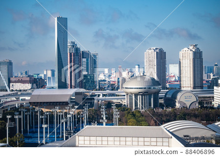 Ariake scenery of Tokyo. Skyscrapers, train stations and blue sky. 88406896