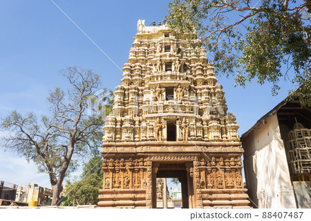 Main Entrance Gate of Lord Someshwara Temple, it is an ornate 14th century Vijayanagara era Dravidian style construction, Kolar, Karnataka, India 88407487