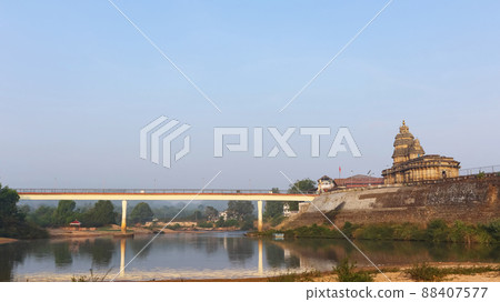 Riverside View of Vidyashankara Temple and Vidyatheertha Sethu bridge, Sringeri, Karnataka, India Riverside View of Vidyashankara Temple and Vidyatheertha Sethu bridge, Sringeri, Karnataka, India 88407577