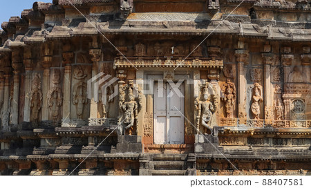 Sculptures of Hindu Gods on Vidyashankara Temple, Shaarada Peetham, Sringer, Karnataka, India 88407581