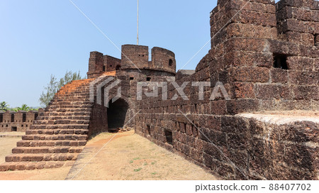 Stairs for Place of Flag on top of Fort, Mirjan Fort, Uttara Kannada, Karnataka, India 88407702