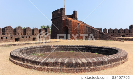 Protected Ancient Well and Place of Flag on top of Fort, Mirjan Fort, Uttara Kannada, Karnataka, India 88407705