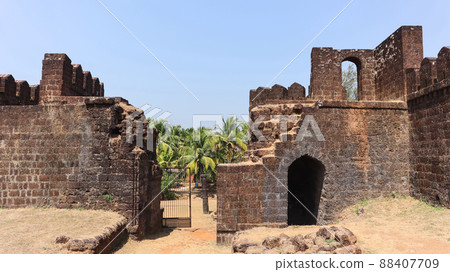 Fallen Ruined Walls and Entrance of Fort, Mirjan Fort, Uttara Kannada, Karnataka, India 88407709