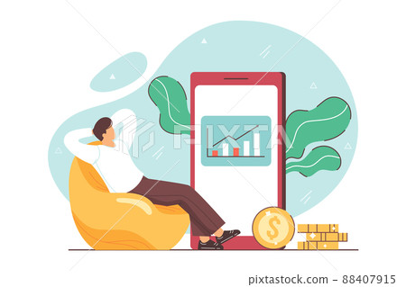 Flat relaxing businessman get passive income from stock investing Flat relaxing businessman get passive income from stock investing 88407915