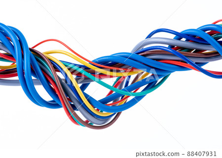Close-up electric cable and wire isolated on white background Close-up electric cable and wire isolated on white background 88407931