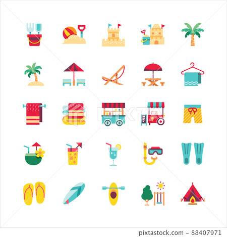 Bundle of summer vibes flat sign color collection. simple  design vector 88407971