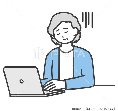 一位老婦人操作個人電腦的插圖素材 一位老婦人操作個人電腦的插圖素材 88408531