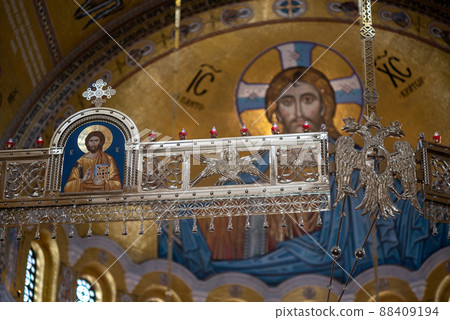 Interior of the Church of Saint Sava, Serbian Orthodox church in Belgrade, Serbia 88409194